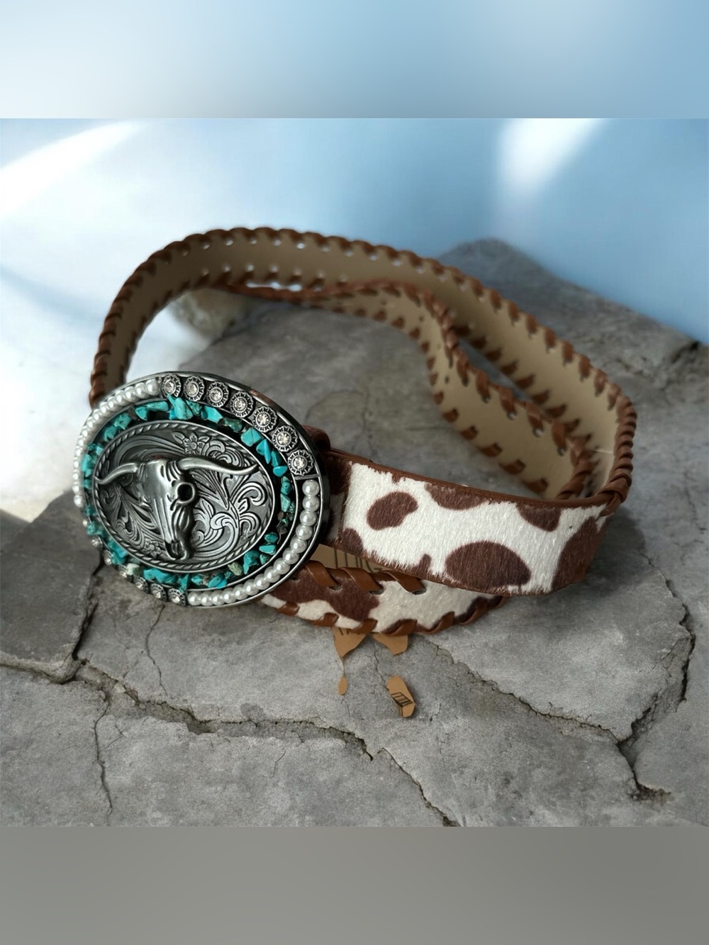 Twig and arrow women’s Cowhide Western Belt with Turquoise & Silver Buckle